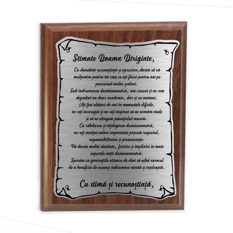 Stimate domn diriginte, placheta lemn personalizata prin gravura